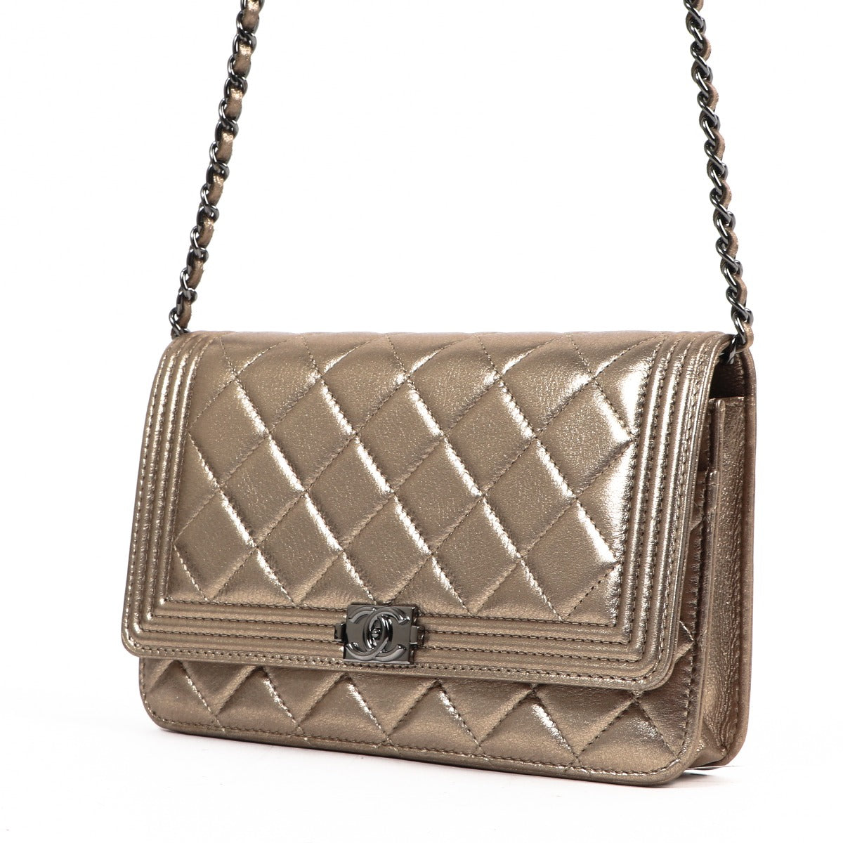 Chanel Metallic Gold Boy Wallet On Chain
