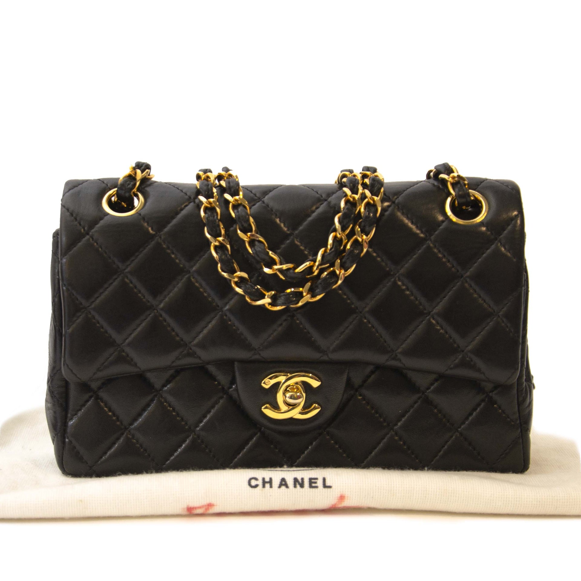 koop veilig online tegen de best prijs Chanel Vintage Black Small Classic Double Flap Bag