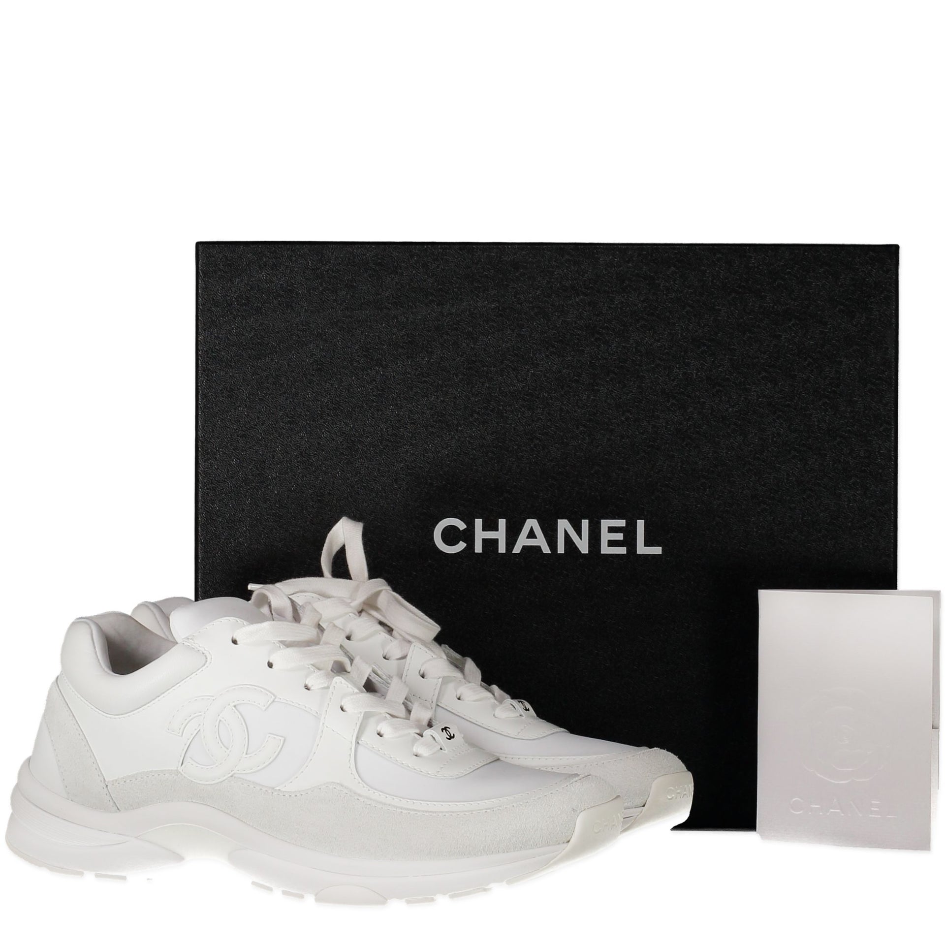 Chanel CC Logo Triple White Sneakers - Size 39