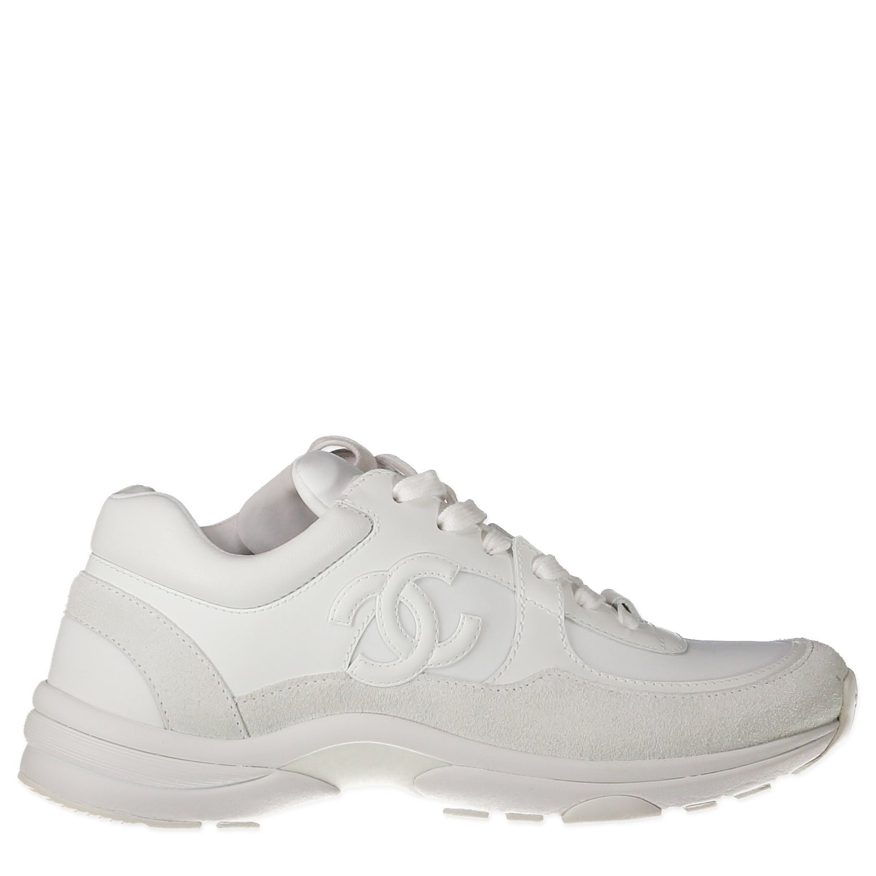 Chanel CC Logo Triple White Sneakers - Size 39