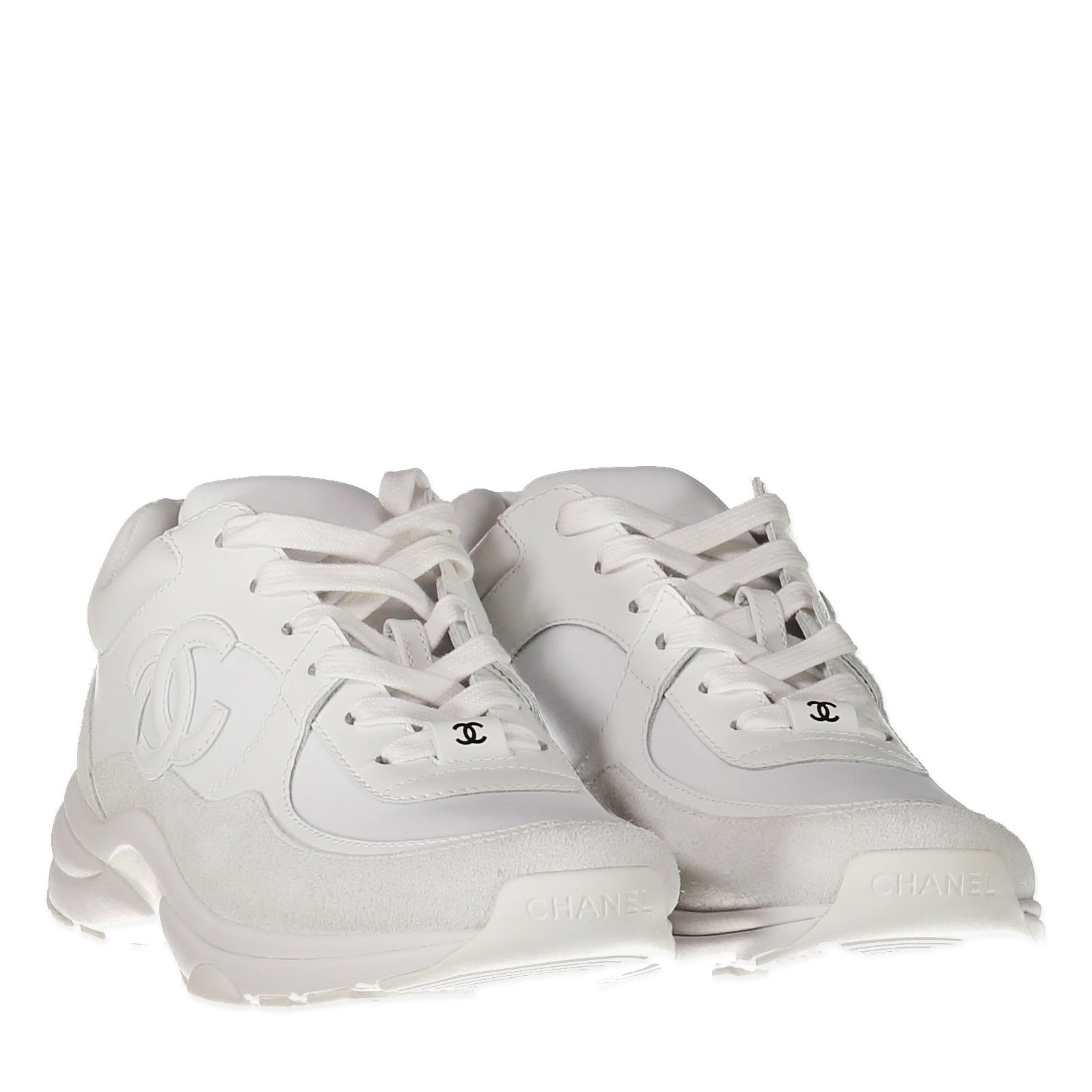 Chanel CC Logo Triple White Sneakers - Size 39