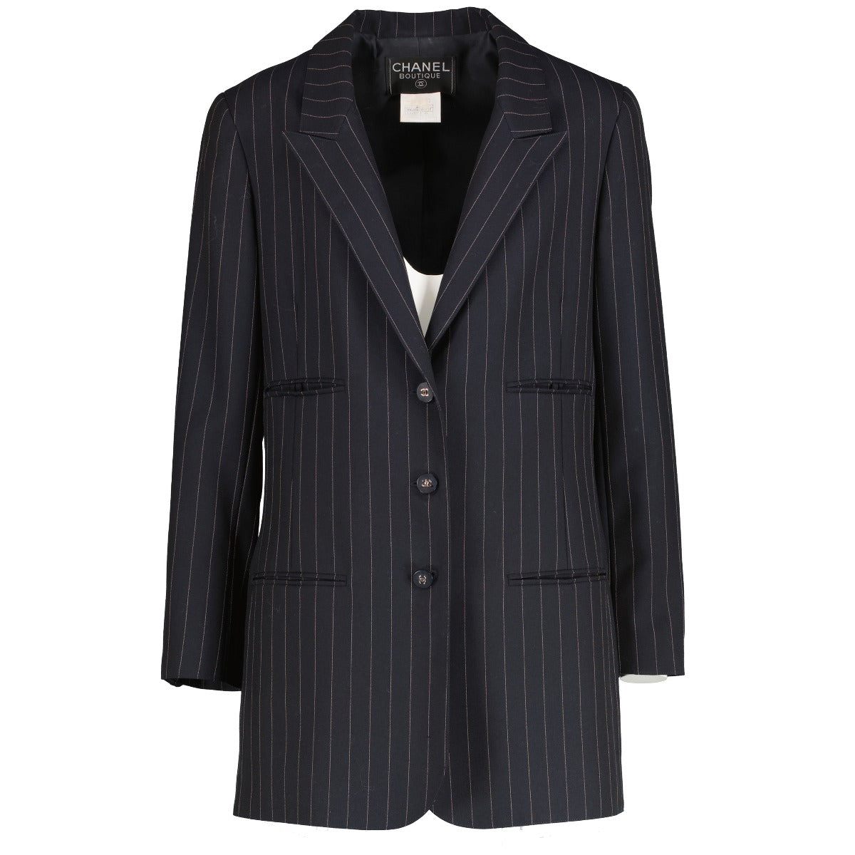 Chanel 96P Black Pinstripe Jacket