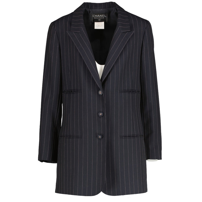 Chanel 96P Black Pinstripe Jacket