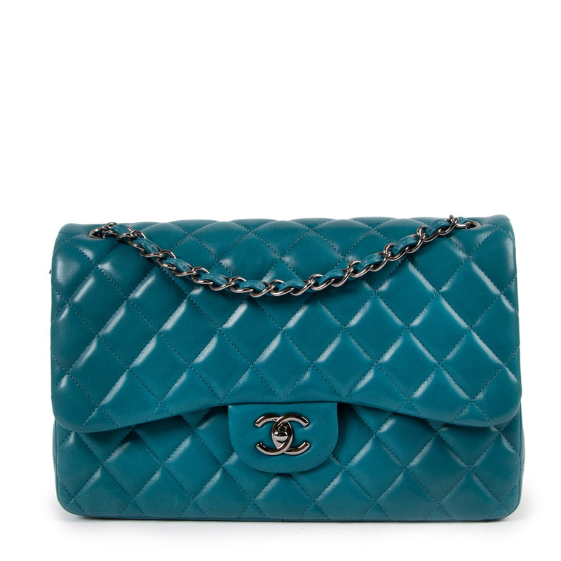Chanel Teal Quilted Lambskin Leather Jumbo Classic Double Flap Bag