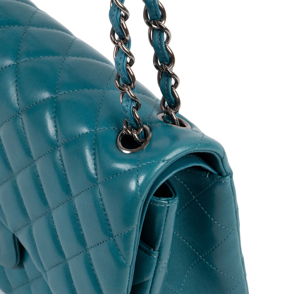 Chanel Teal Quilted Lambskin Leather Jumbo Classic Double Flap Bag