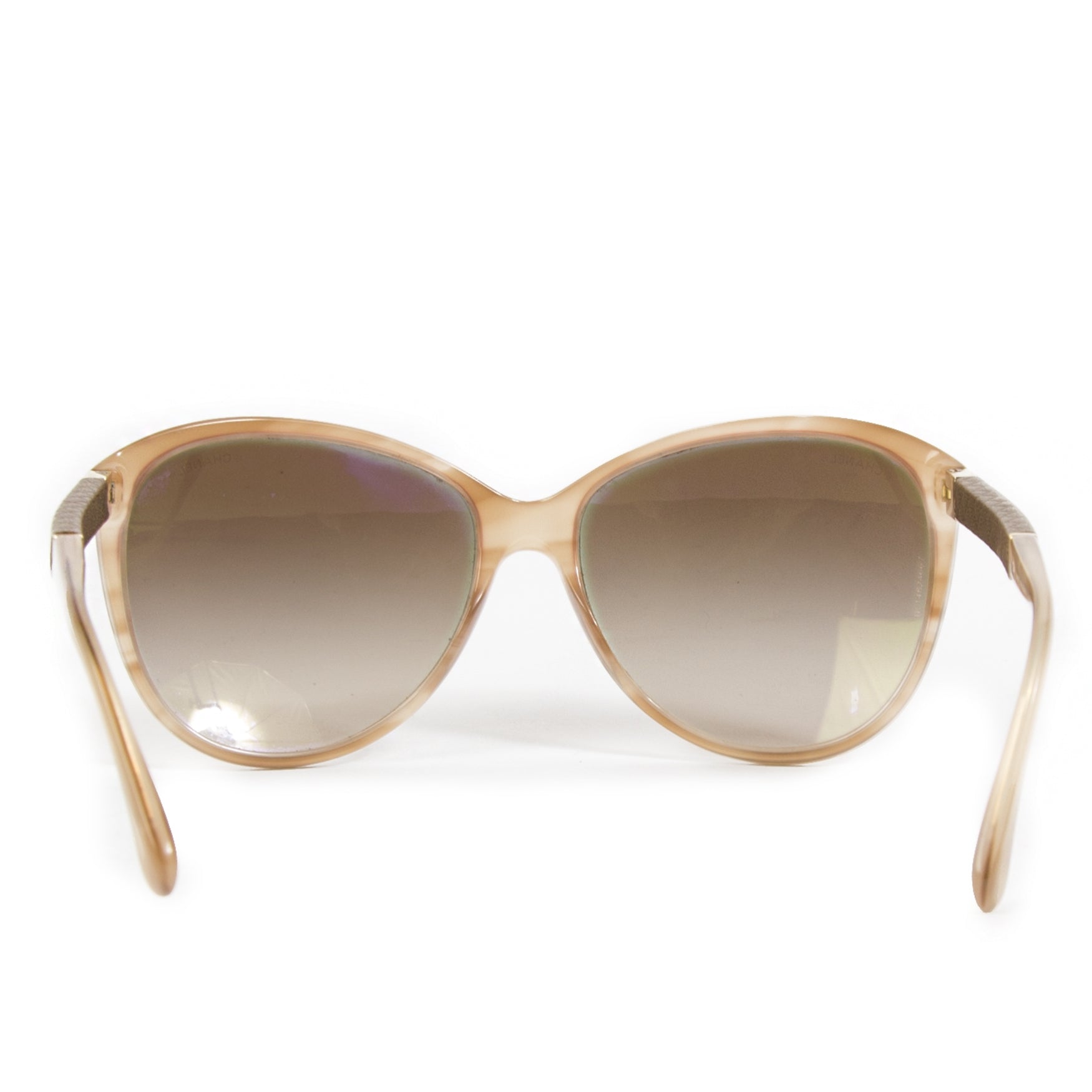 Chanel Beige Tortoise Cat Eye Sunglasses with Quilted Leather