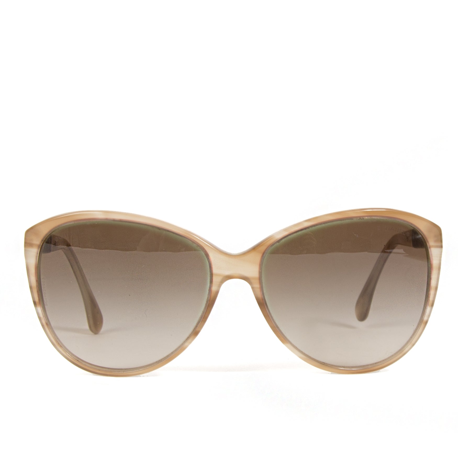 Chanel Beige Tortoise Cat Eye Sunglasses with Quilted Leather
