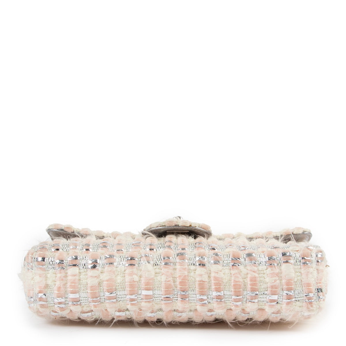 shop safe online your Chanel Silver White Tweed Mini Flap Bag