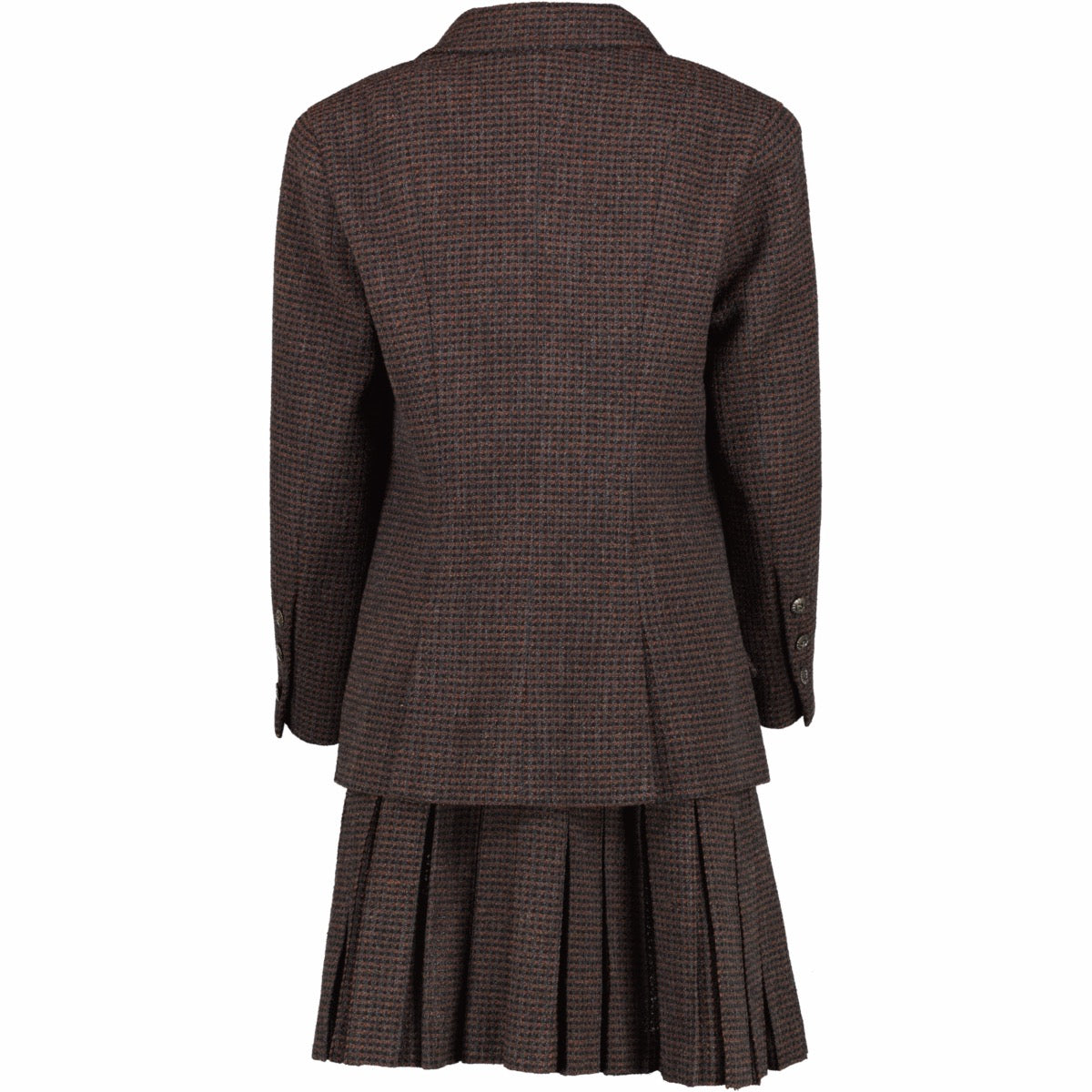 Buy an authentic second hand Chanel Fall 1997 Brown /Grey Wool Tweed Jacket Skirt Set - Size FR42 in very good condition at Labellov