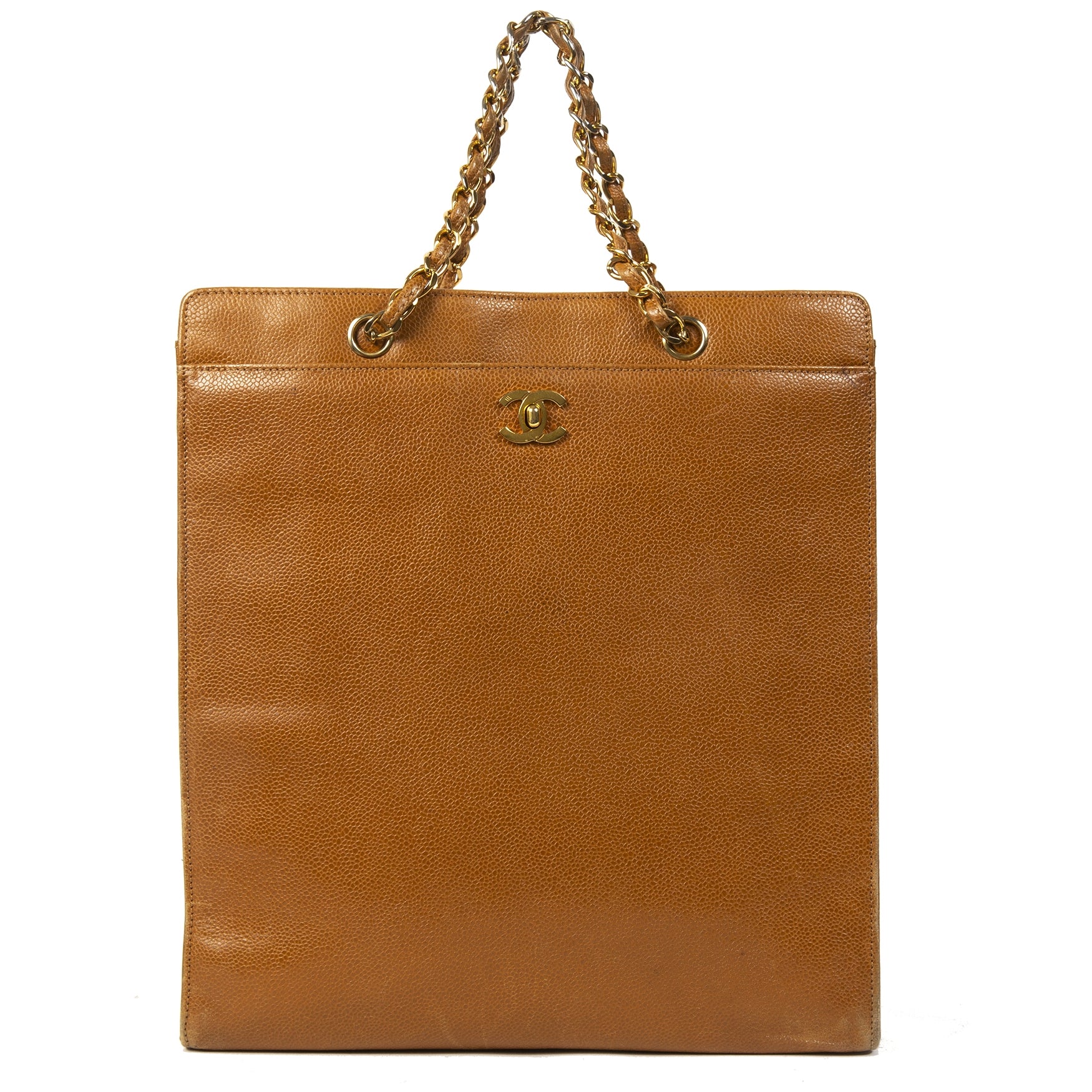 Sac cabas en cuir marron camel vintage Chanel