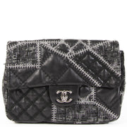 Chanel Small Black Quilted Tweed/Leather Patchwork Stitch Flap Bag for the best price