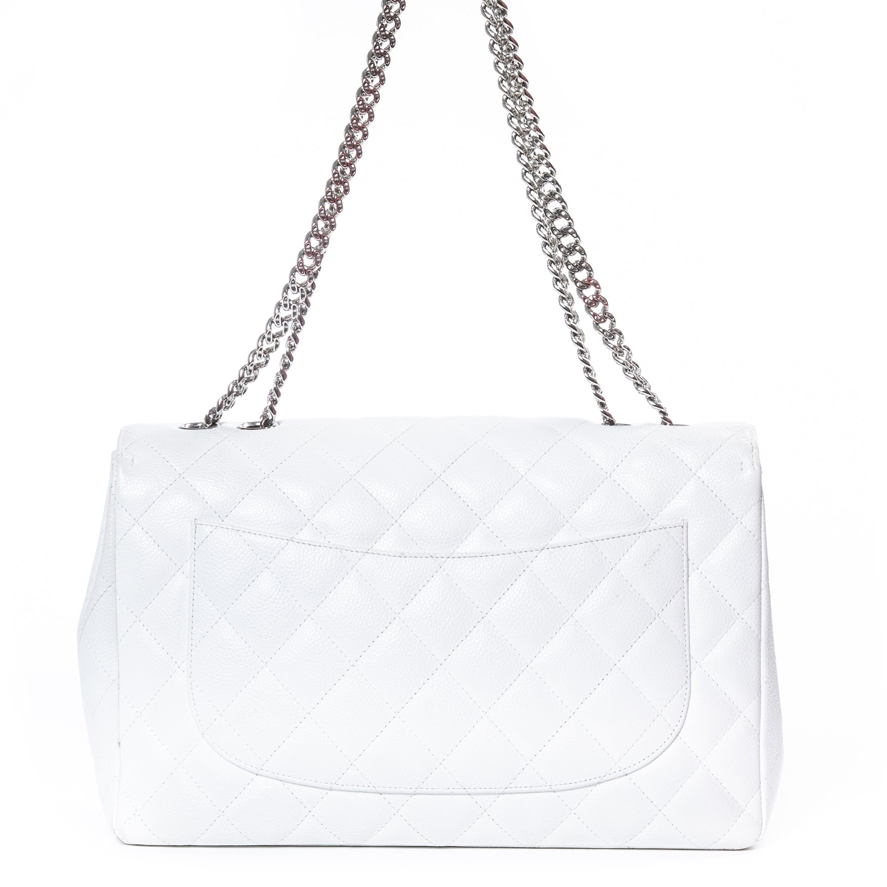 Chanel White Jumbo Caviar Leather Bag