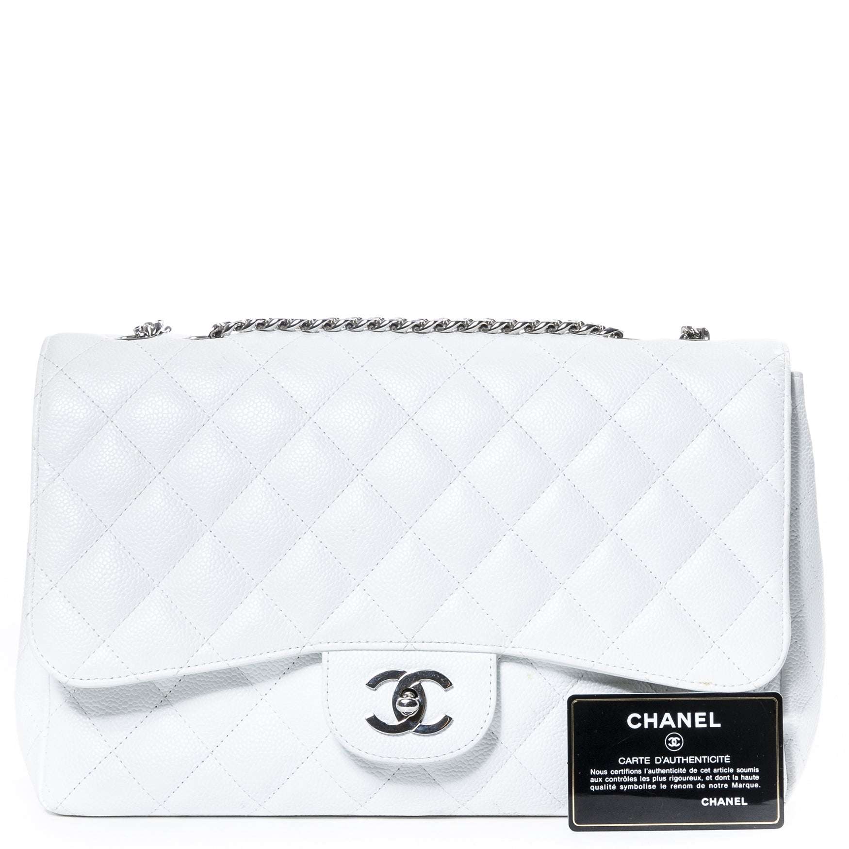 Sac Chanel Jumbo en cuir caviar blanc