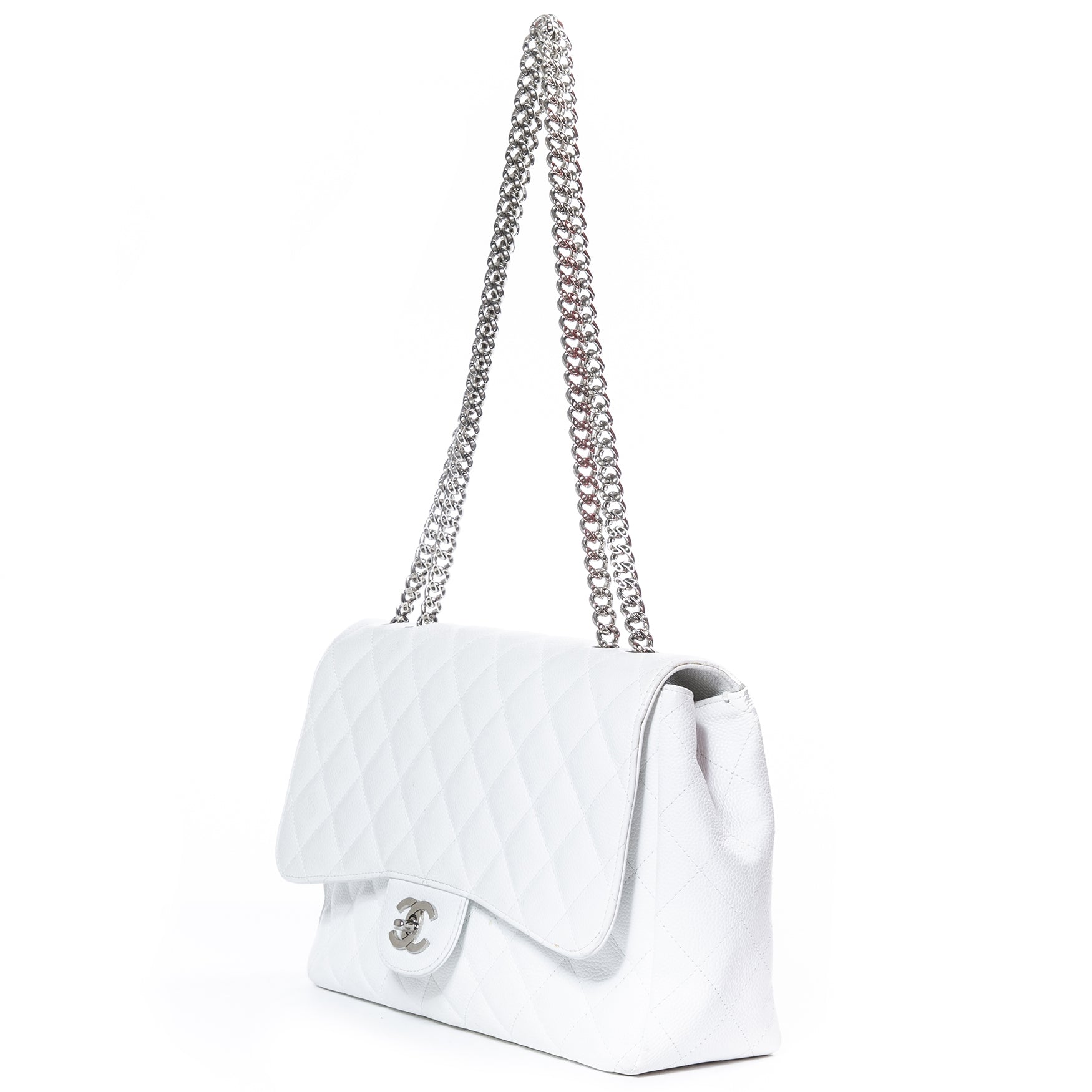 Chanel White Jumbo Caviar Leather Bag for the best price