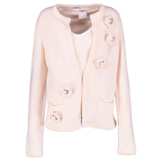Chanel 05P Ivory Cashmere Camellia Brooches Top/Cardigan Set