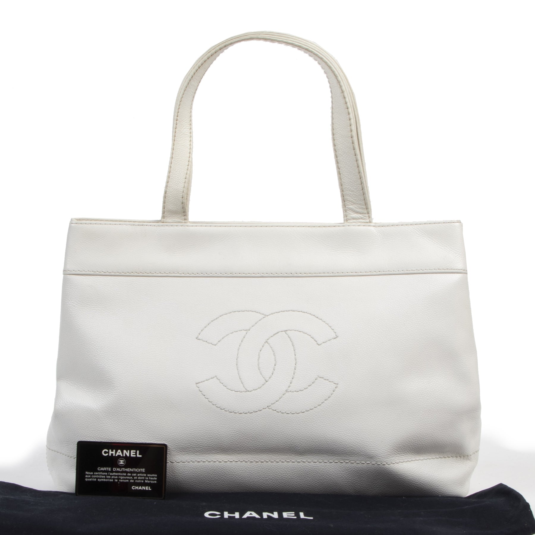 Authentieke tweedehands vintage Chanel White Leather Shopping Bag koop online webshop LabelLOV