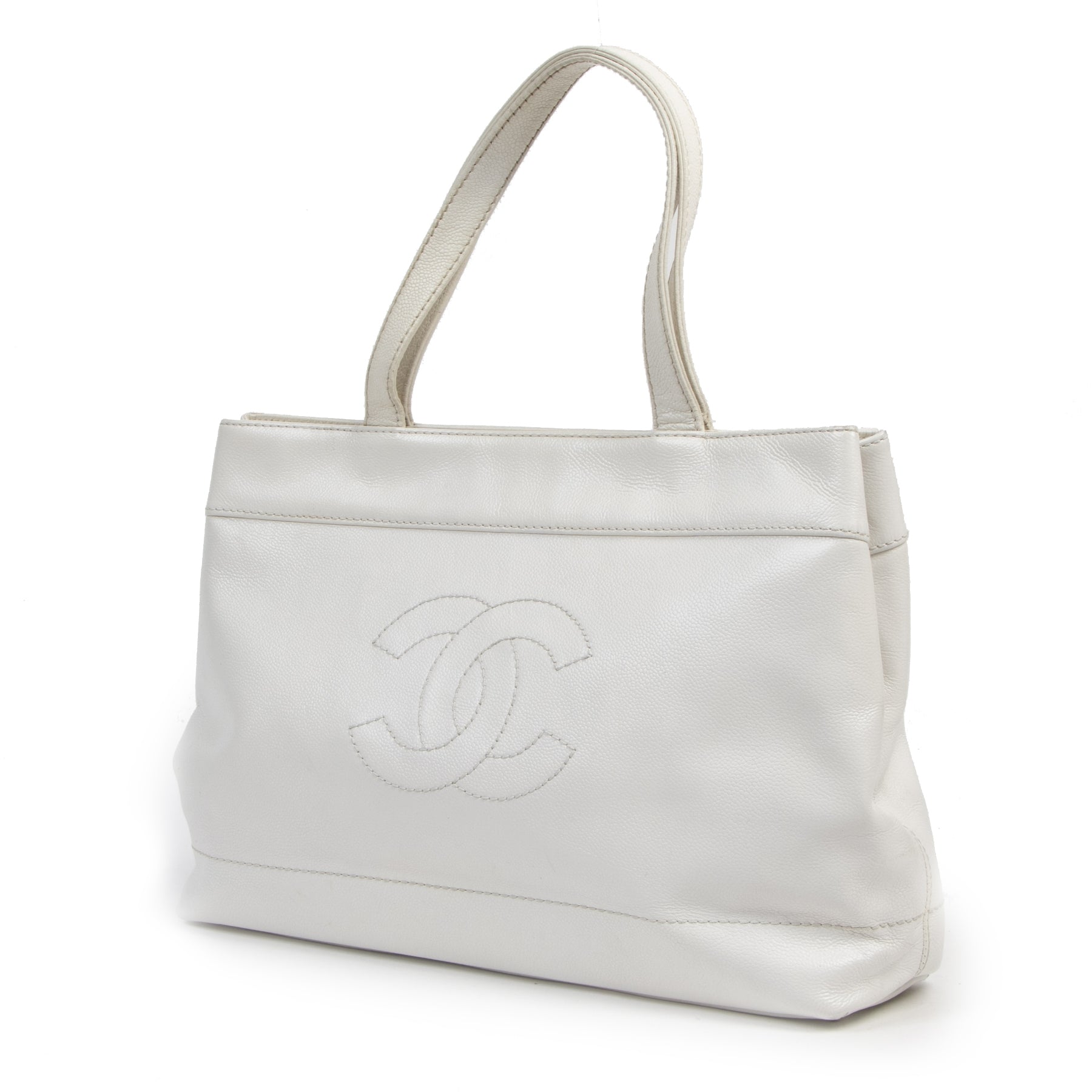 Authentic second-hand vintage Chanel White Leather Shopping Bag buy online webshop LabelLOV