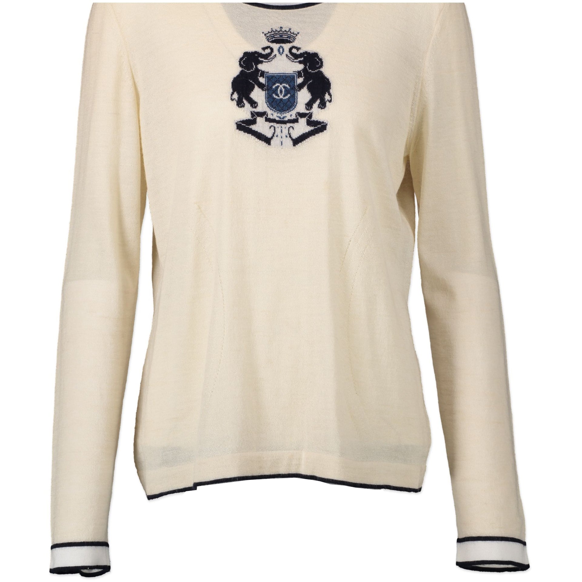 Chanel White Intarsia Elephants Slim-Fit Jumper kopen en verkopen aan de beste