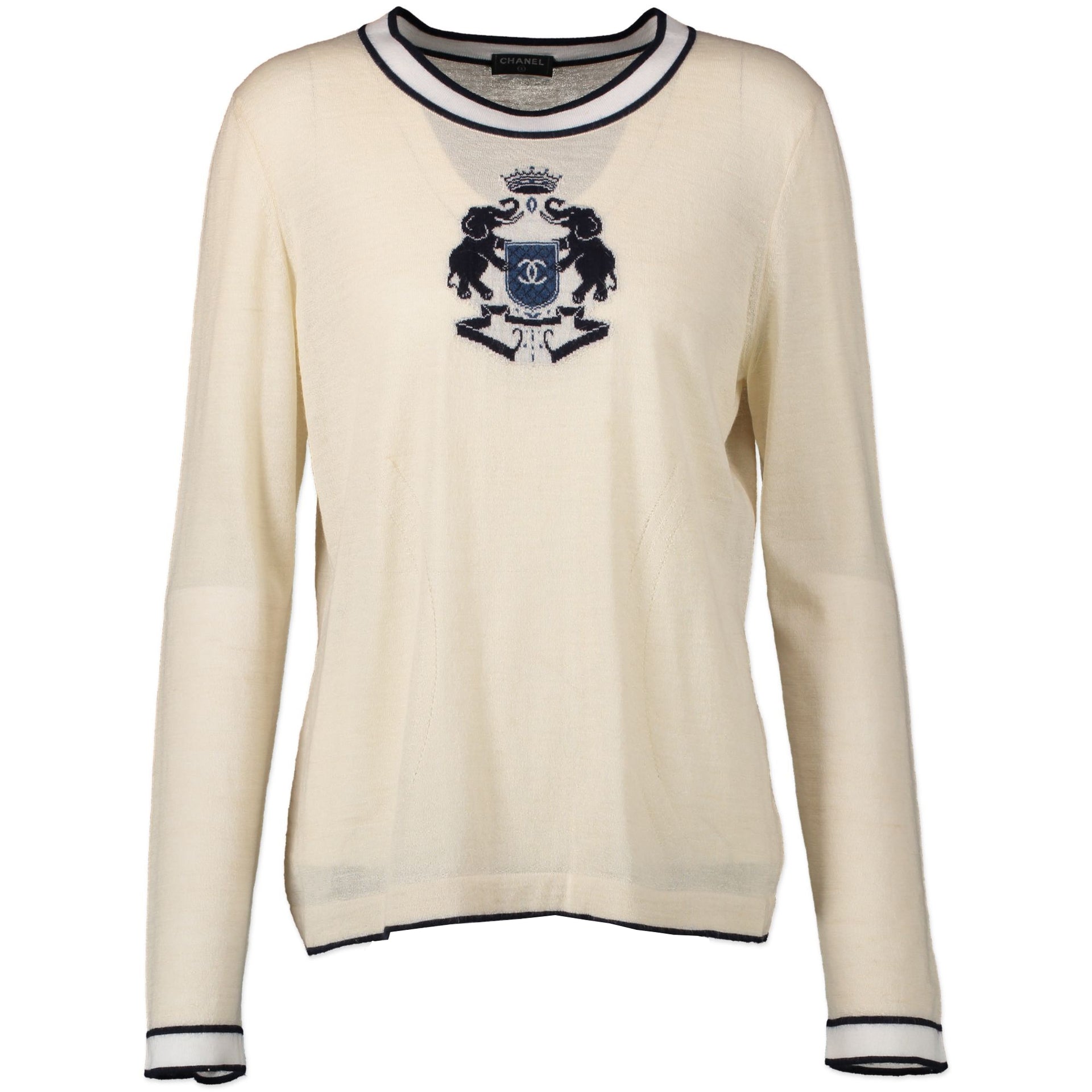 Chanel White Intarsia Elephants Slim-Fit Jumper for the best price at Labellov secondhand luxury