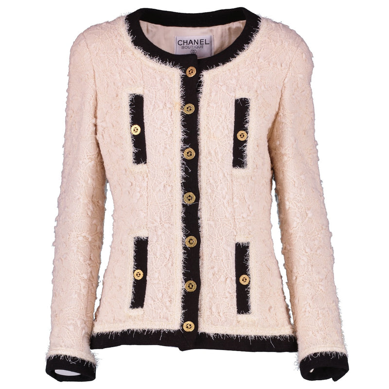 shop 100% authentic second hand Chanel 94A Limited Edition Creme Ivory Black Trim Vintage Jacket on Labellov.com