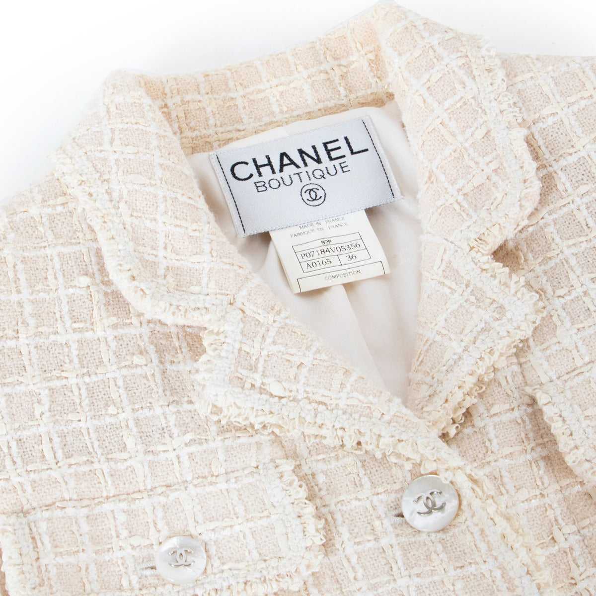 Veste en tweed ivoire Chanel Printemps 1997 - Taille FR36
