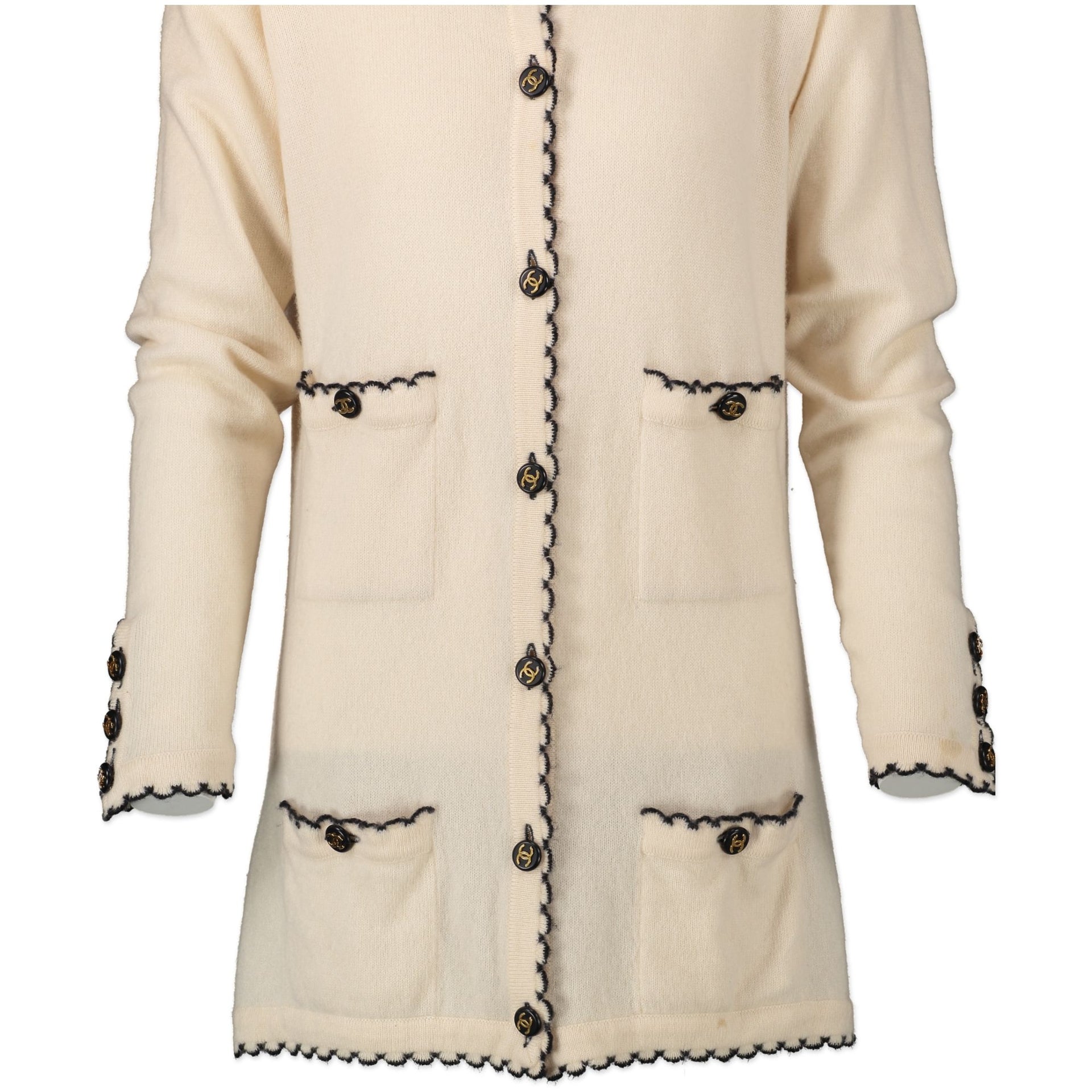 Chanel White Cashmere Button-Up Cardigan
