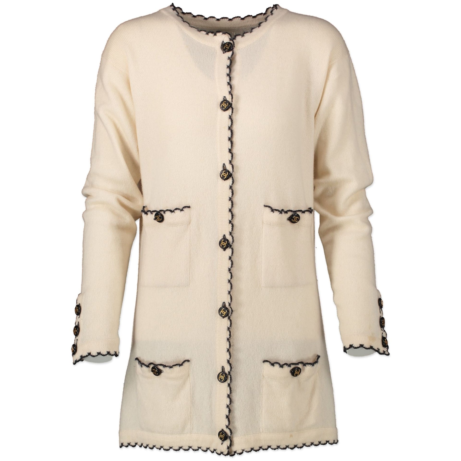 Chanel White Cashmere Button-Up Cardigan