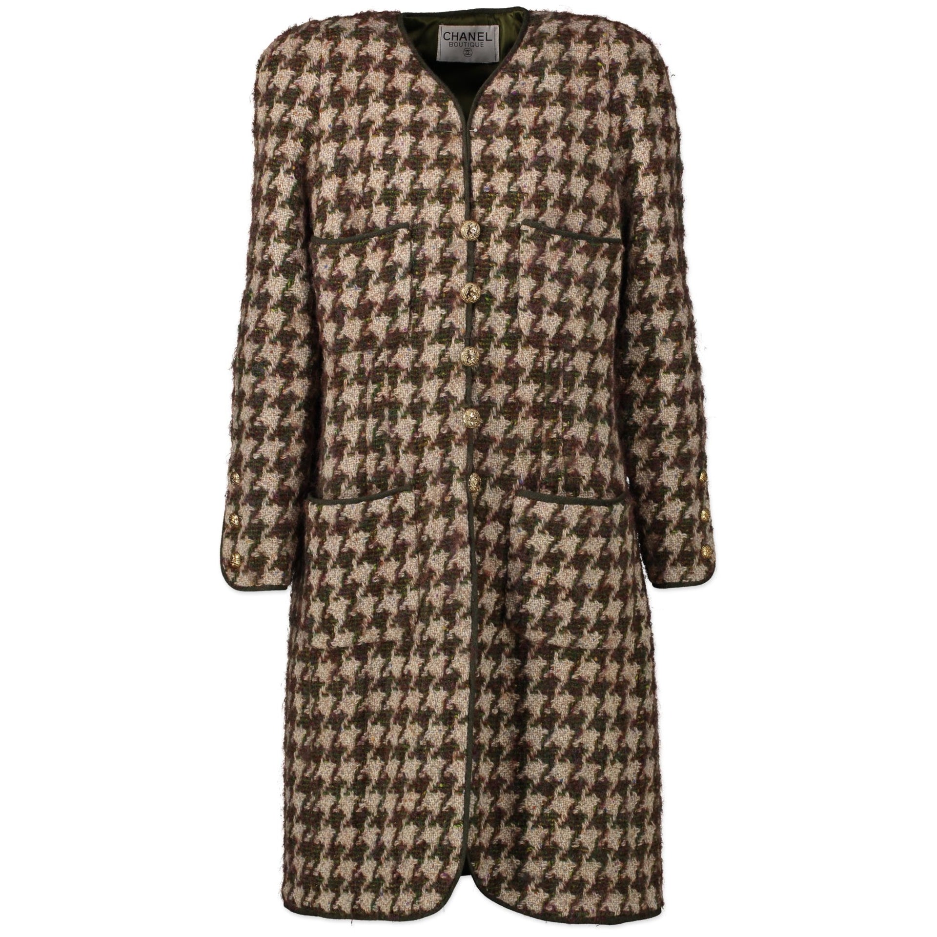 Chanel Houndstooth Multicolor Tweed Long Blazer