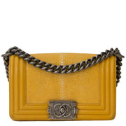 shop safe online secondhand Chanel Small Yellow Galuchat Stingray Boy Bag