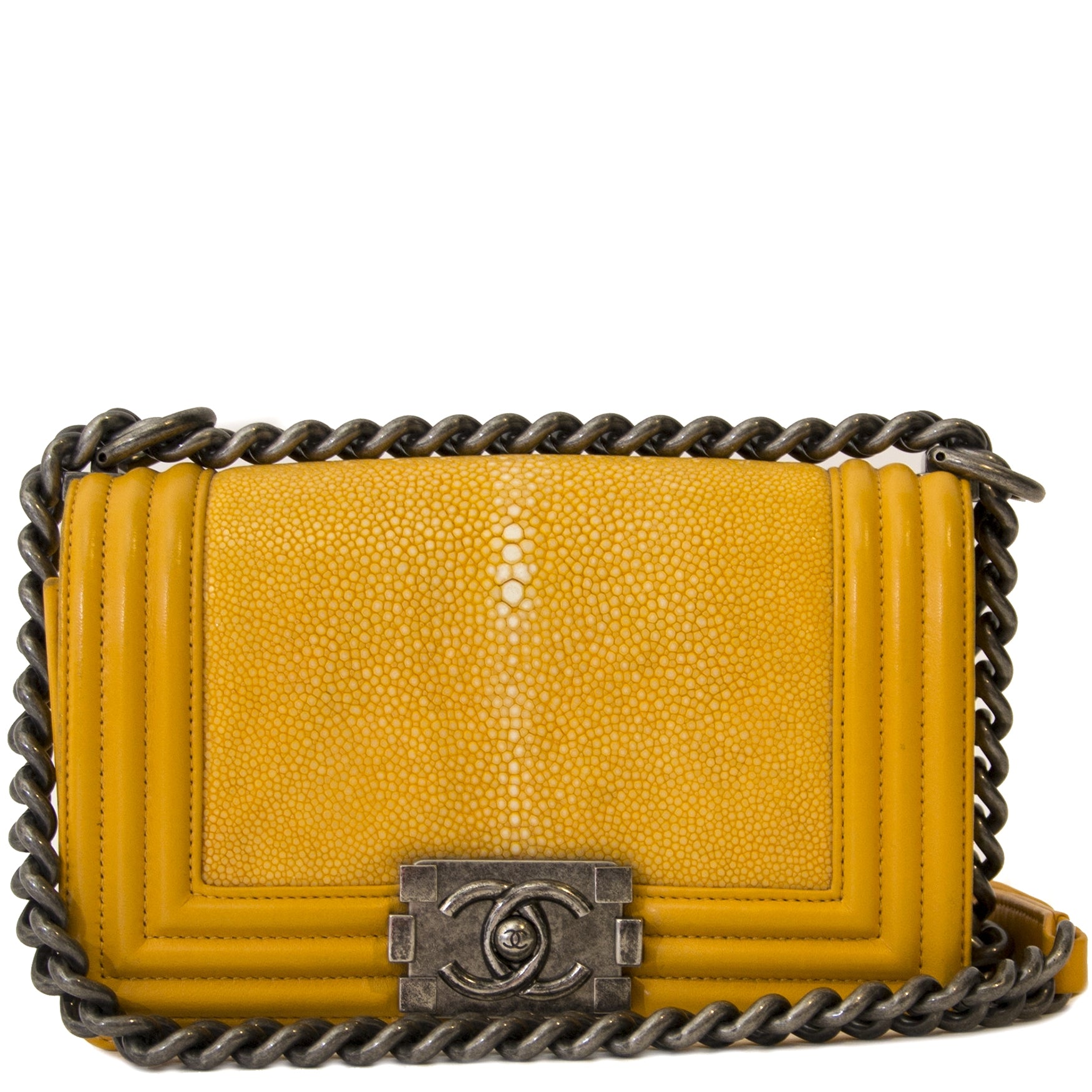 Chanel Small Yellow Galuchat Stingray Boy Bag