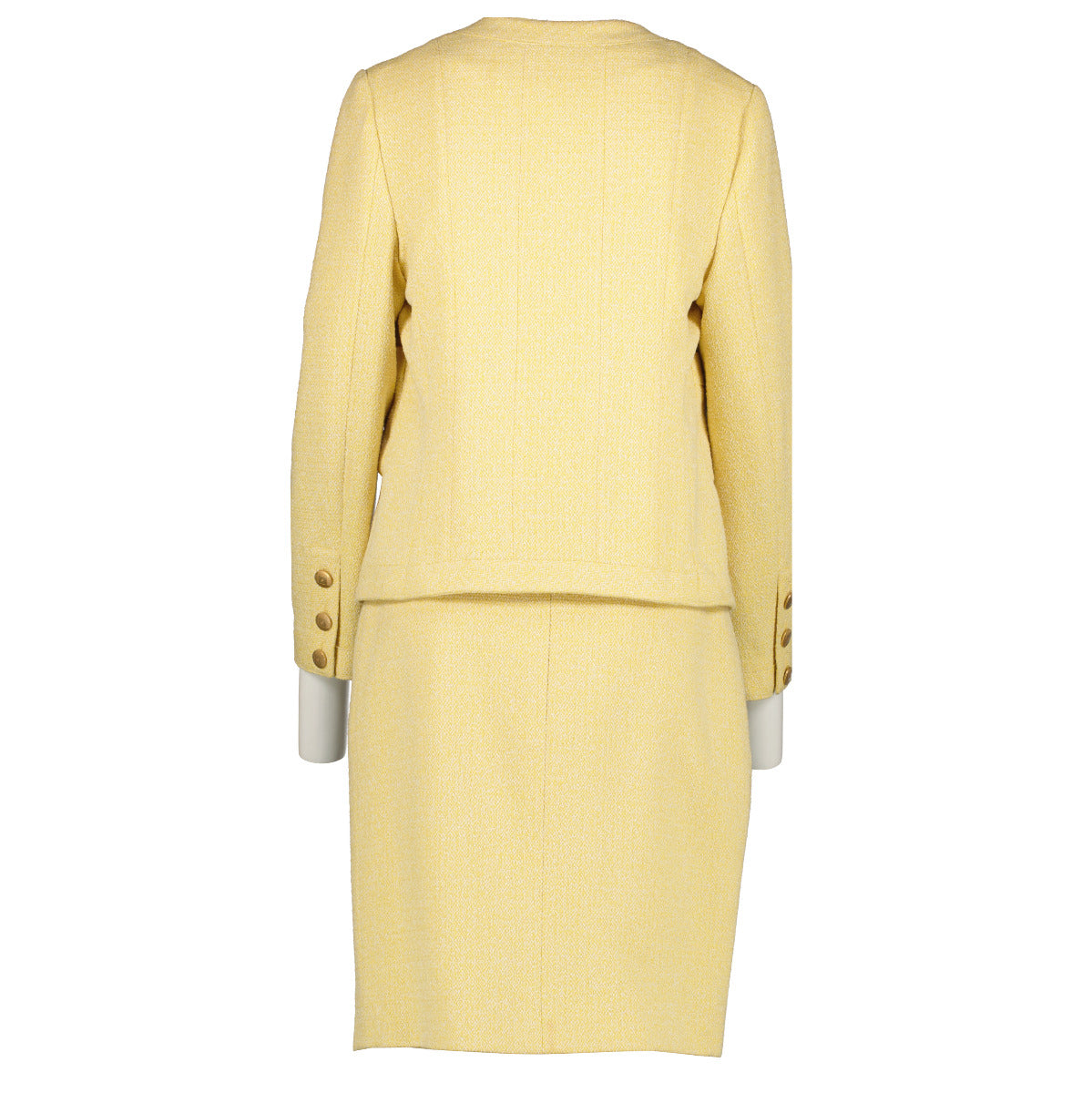 Chanel Pastel Yellow Tweed Skirt and Blazer Set - size FR44