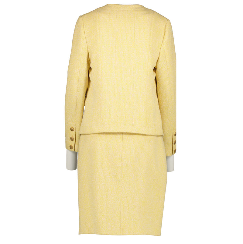 Chanel Pastel Yellow Tweed Skirt and Blazer Set - size FR44