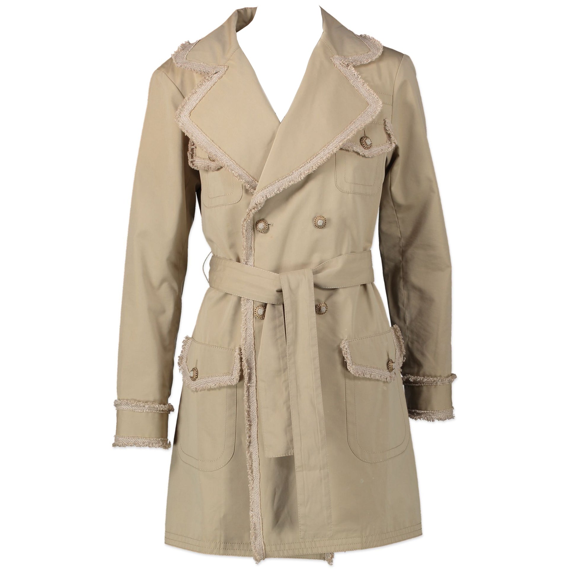 Chanel Beige Tweed Trimmed Trench Coat for the best price at Labellov secondhand luxury