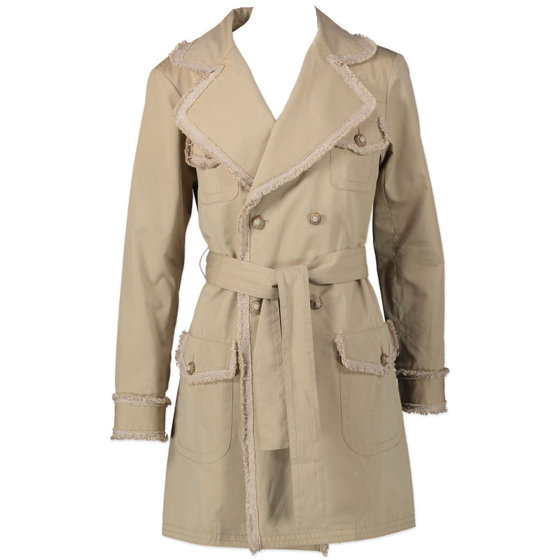 Chanel Beige Tweed Trimmed Trench Coat for the best price at Labellov secondhand luxury