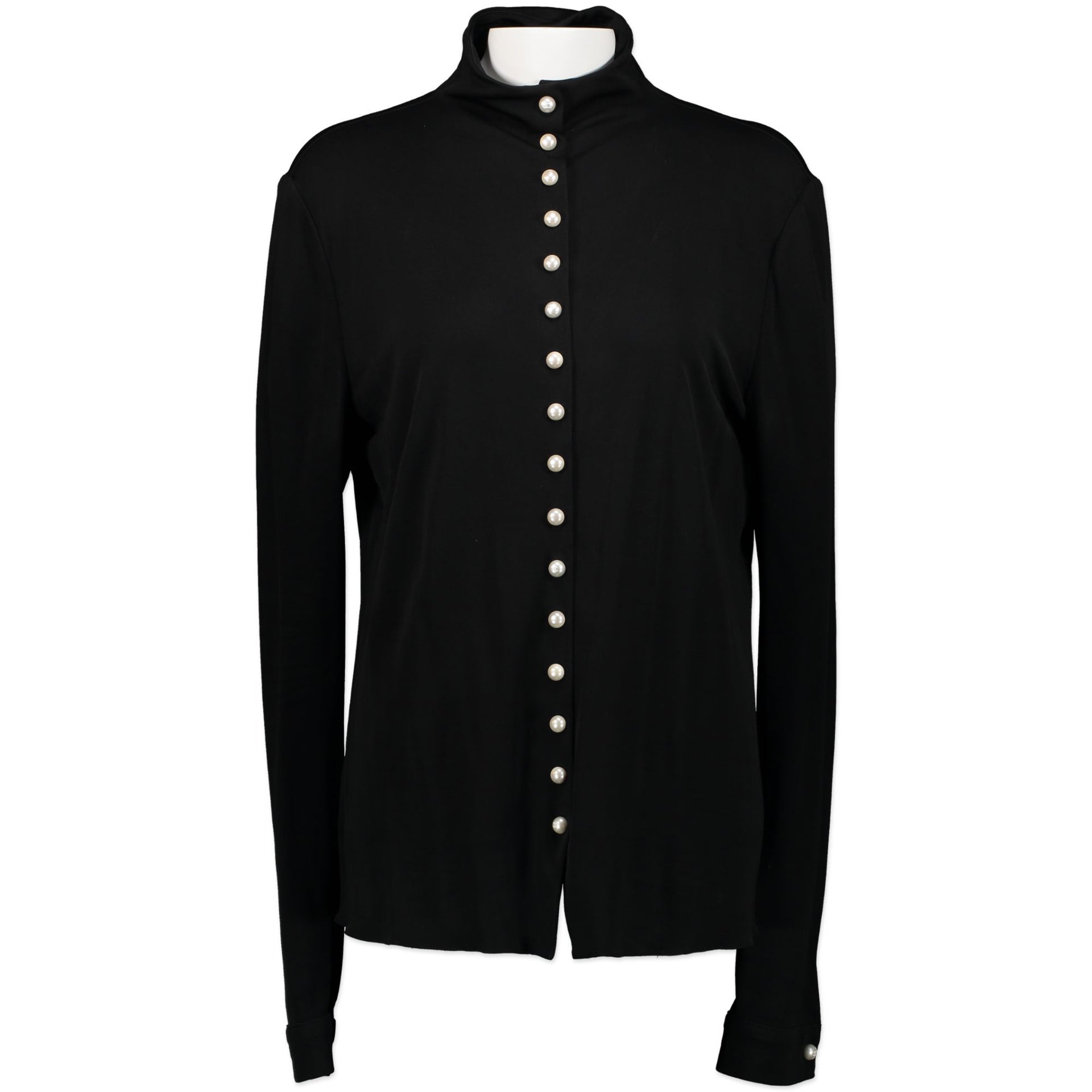 Chanel Black Long Sleeve Blouse Pearl Embellished Button Detail - Size FR50 kopen en verkopen aan de beste prijs
