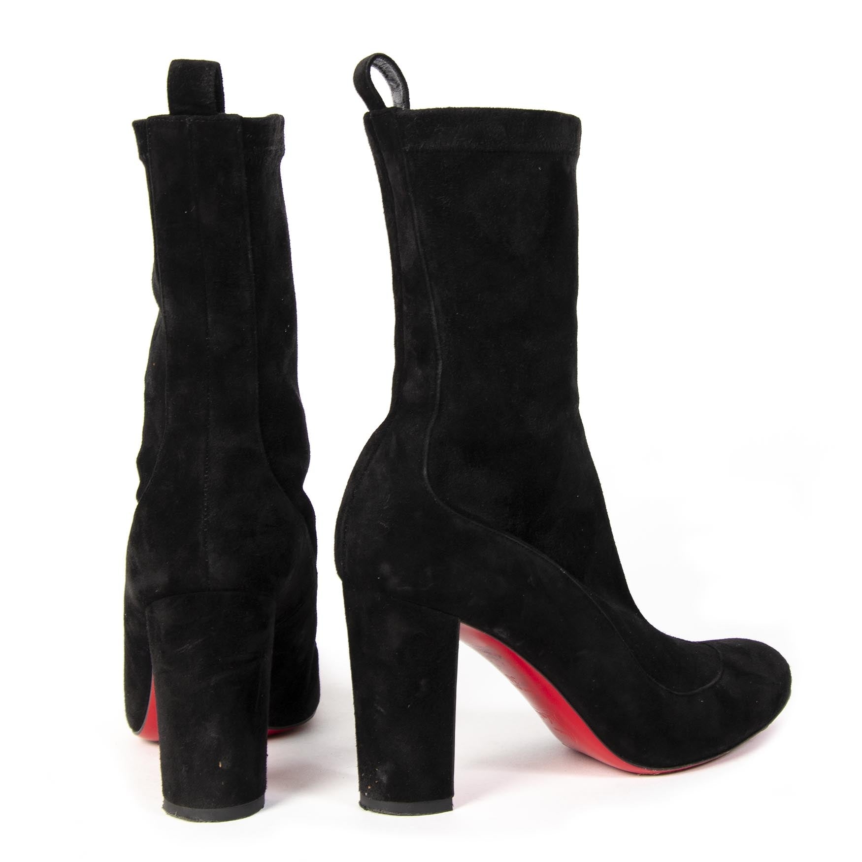 Authentieke tweedehands Christian Louboutin Black Gena Suede Stretch Boots juiste prijs veilig online winkelen LabelLOV webshop luxe merken winkelen Antwerpen België mode fashion