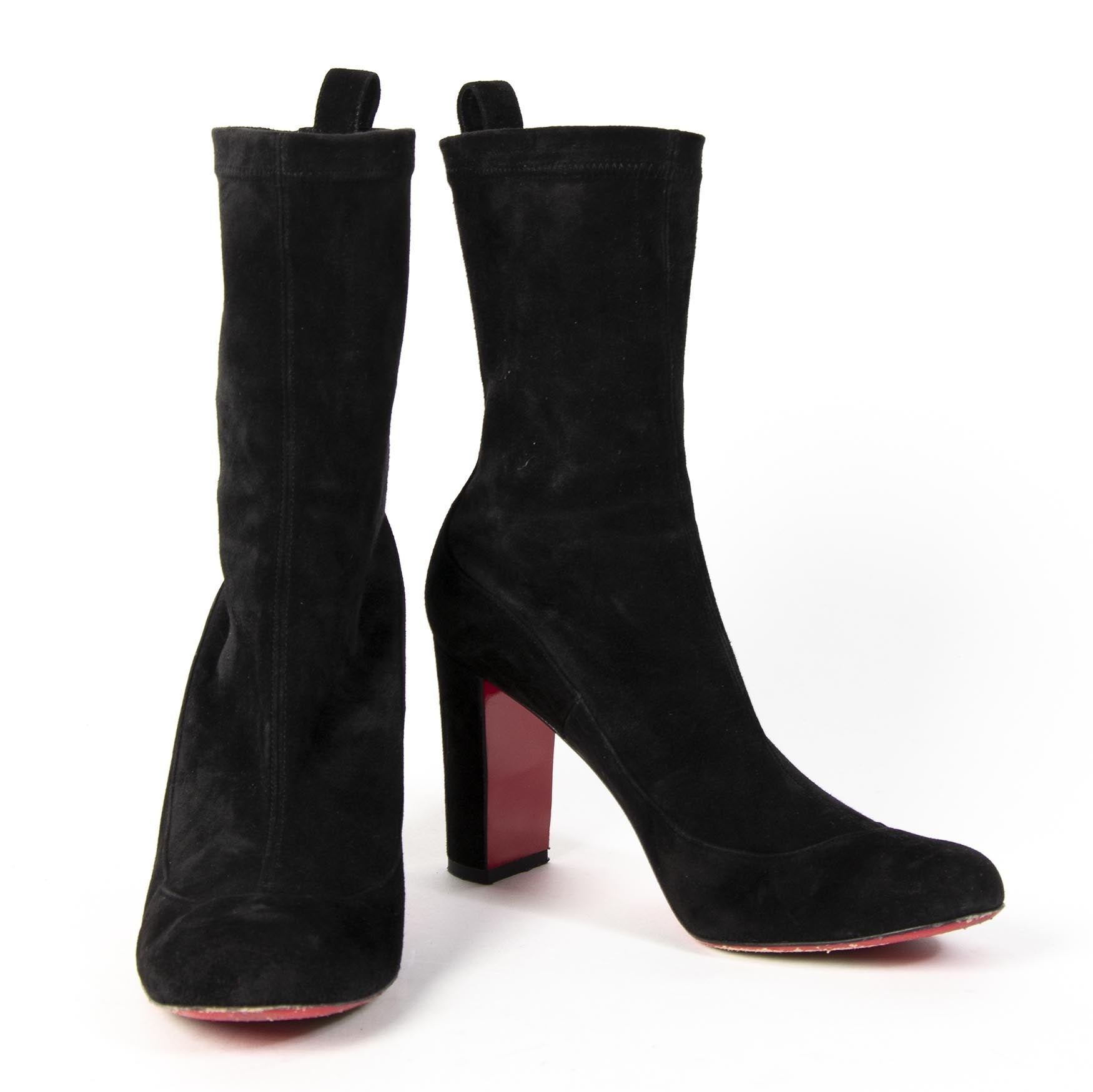 Authentieke tweedehands Christian Louboutin Black Gena Suede Stretch Boots juiste prijs veilig online winkelen LabelLOV webshop luxe merken winkelen Antwerpen België mode fashion