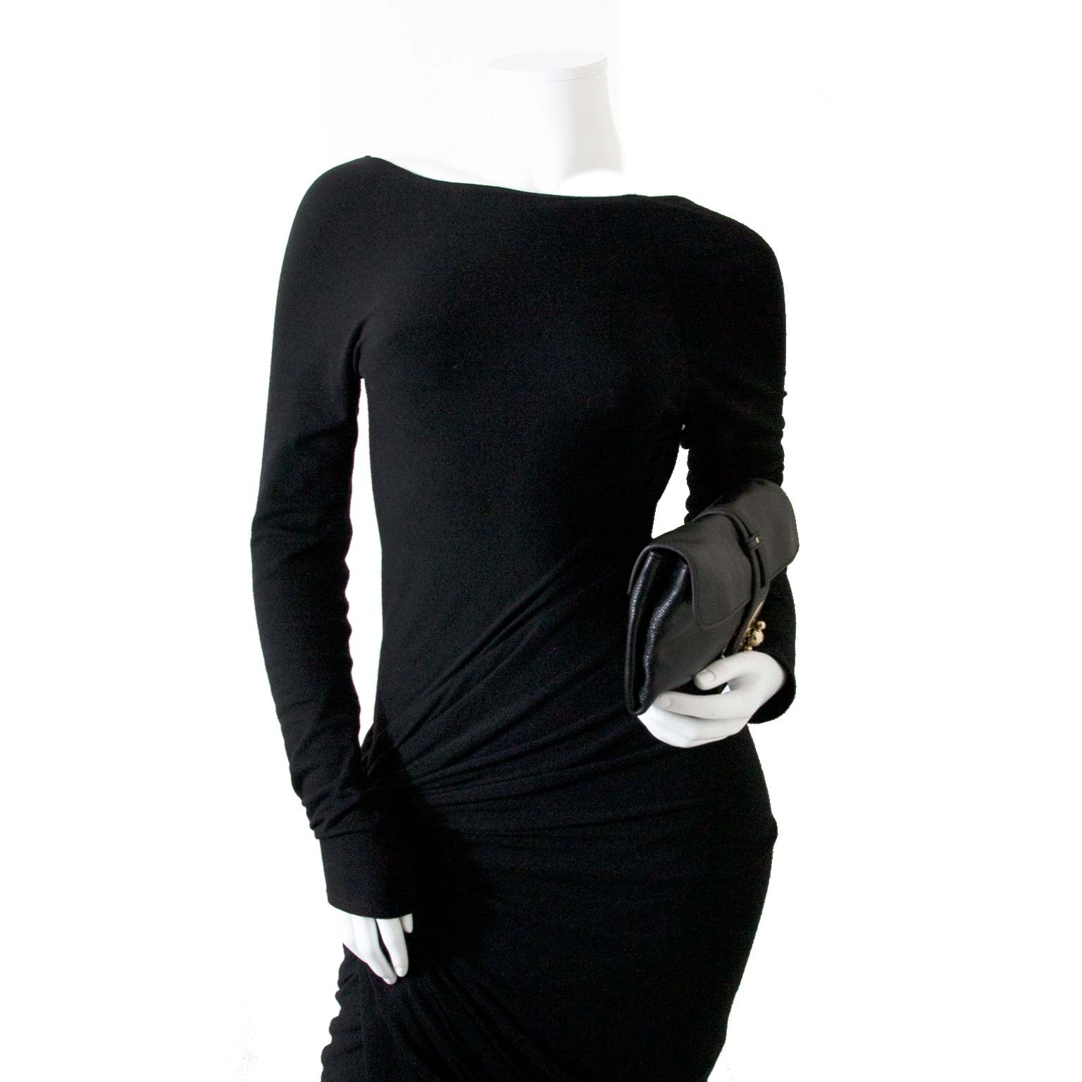 chloe black leather turn-lock clutch now for sale at labellov vintage fashion webshop belgium