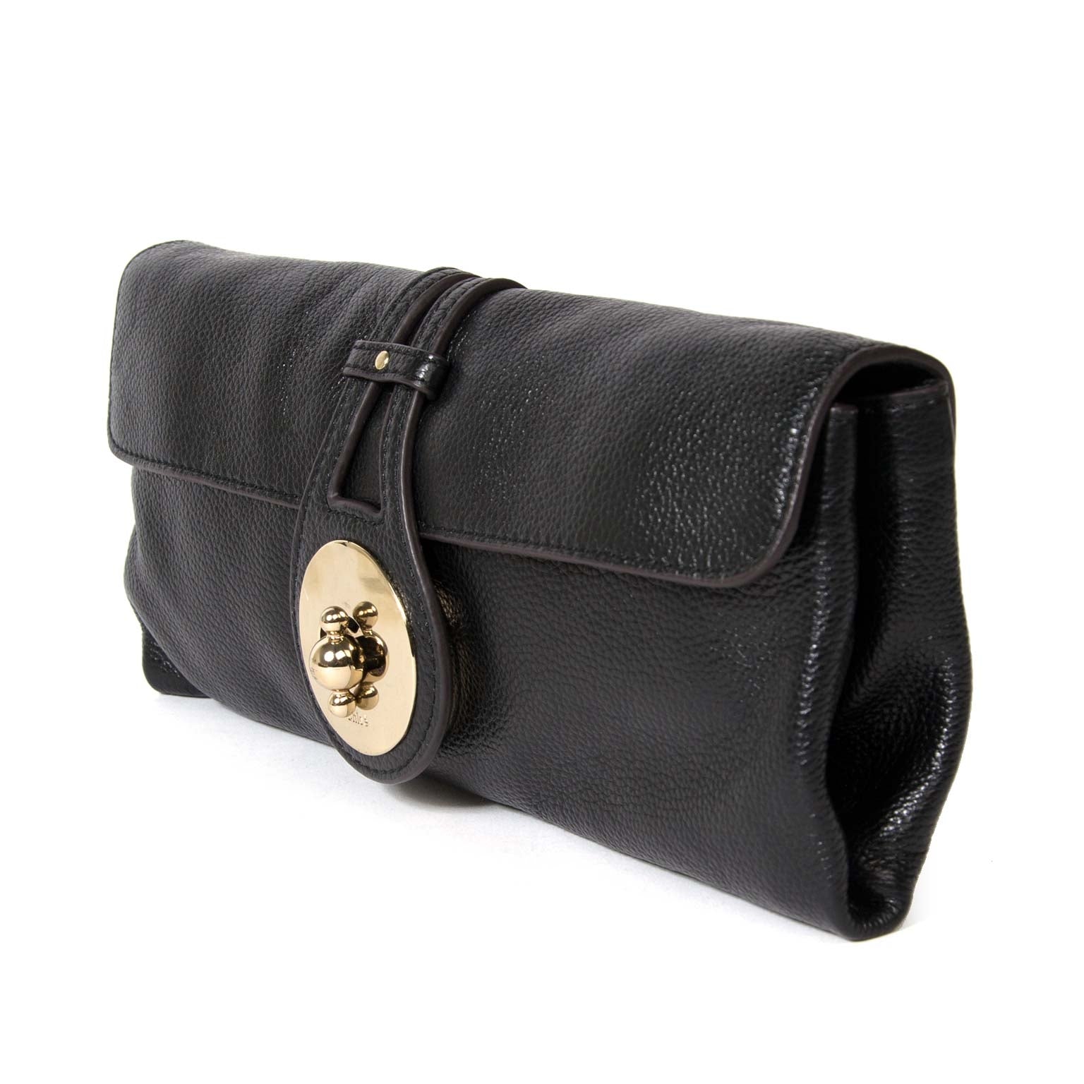 chloe black leather turn-lock clutch now for sale at labellov vintage fashion webshop belgium