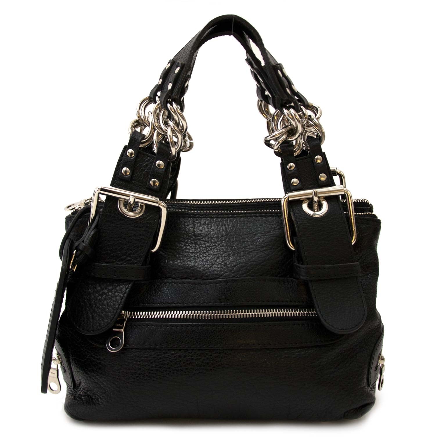 chloé black leather buckle bag now for sale at labellov vintage fashion webshop belgium
