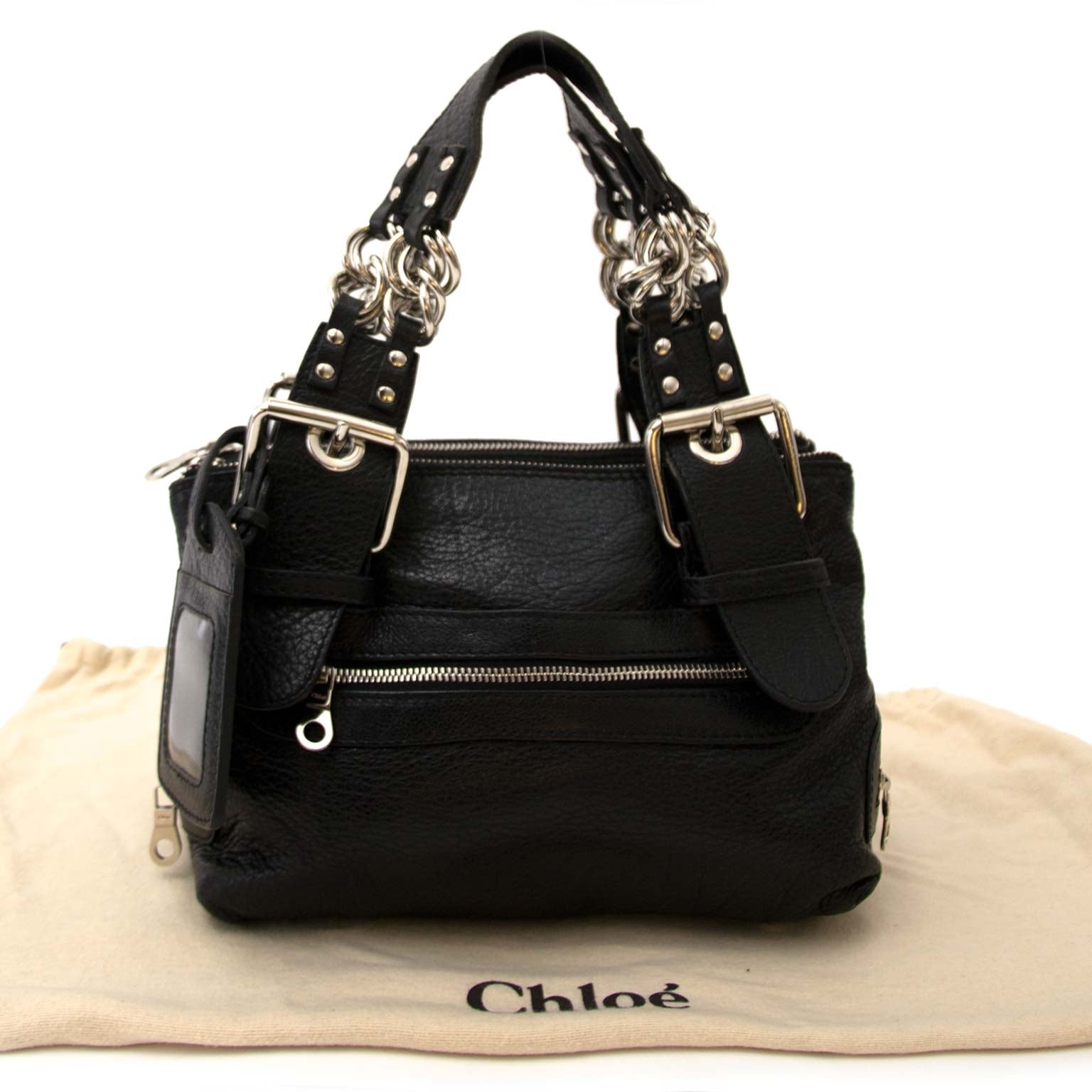 chloé black leather buckle bag now for sale at labellov vintage fashion webshop belgium