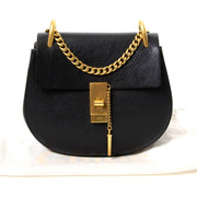 chloe black drew textured-leather shoulder bag now for sale at vintage fashion webshop belgium