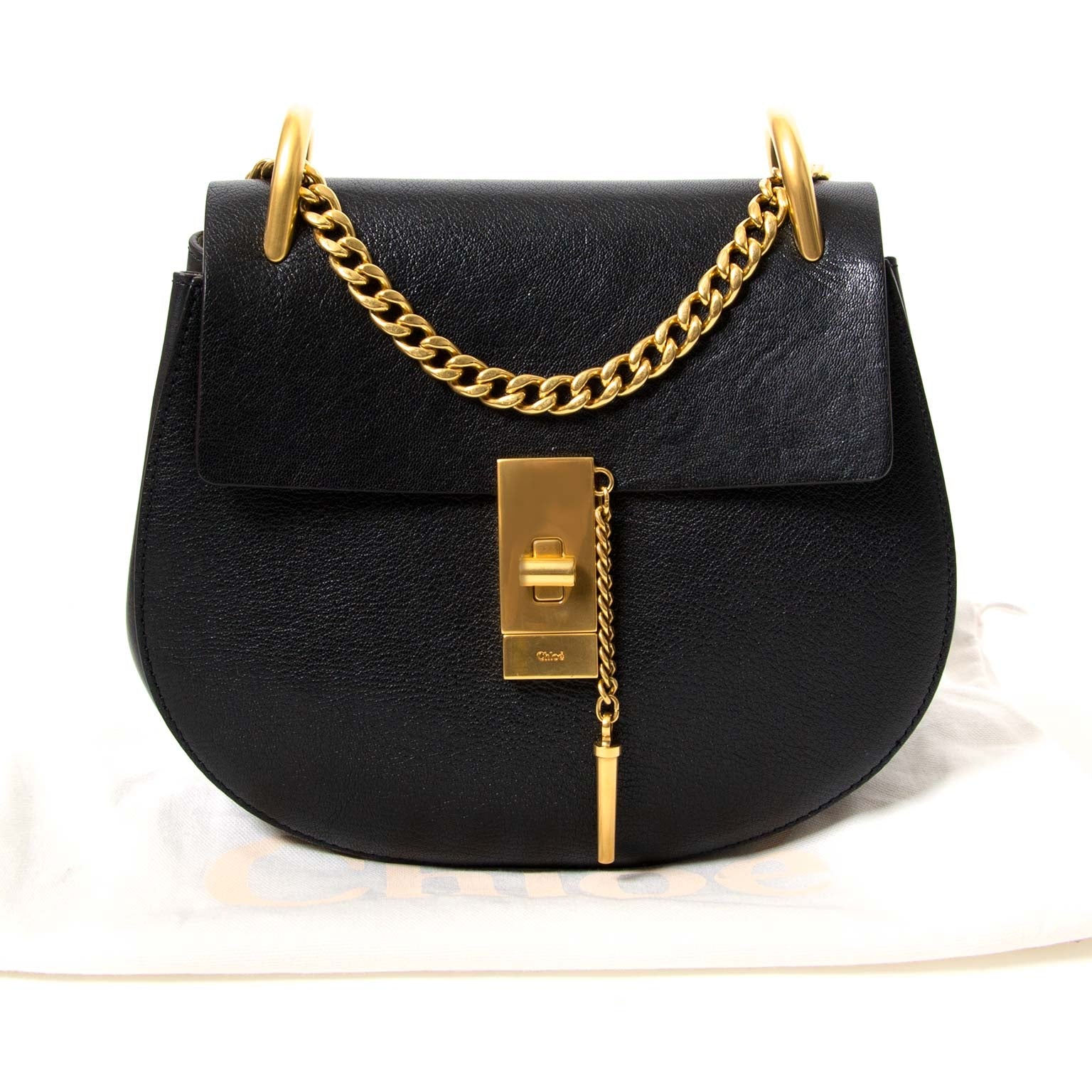 chloe black drew textured-leather shoulder bag now for sale at vintage fashion webshop belgium