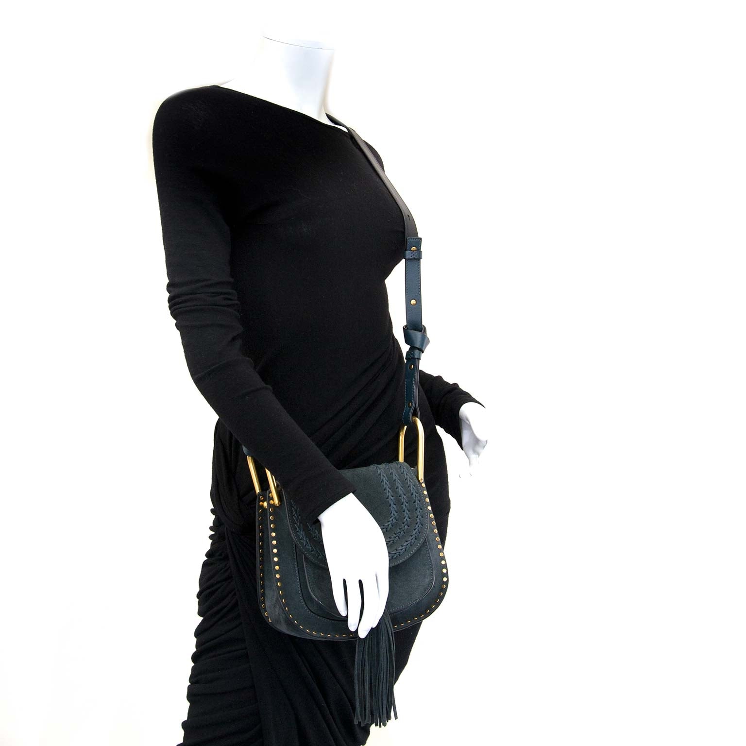 Chloé hudson small blue suede crossbody bag now for sale at labellov vintage fashion webshop belgium
