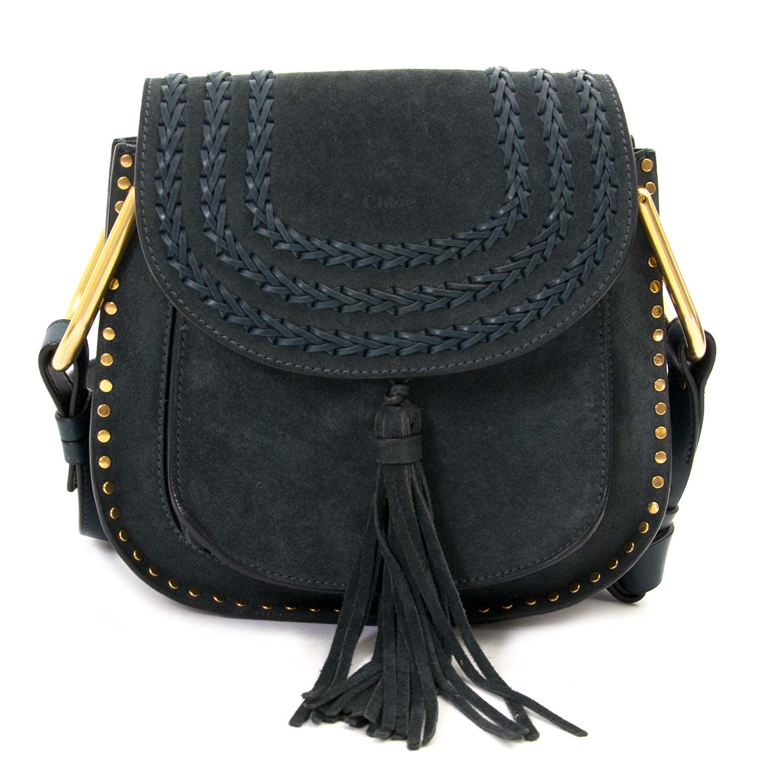 Chloé hudson small blue suede crossbody bag now for sale at labellov vintage fashion webshop belgium