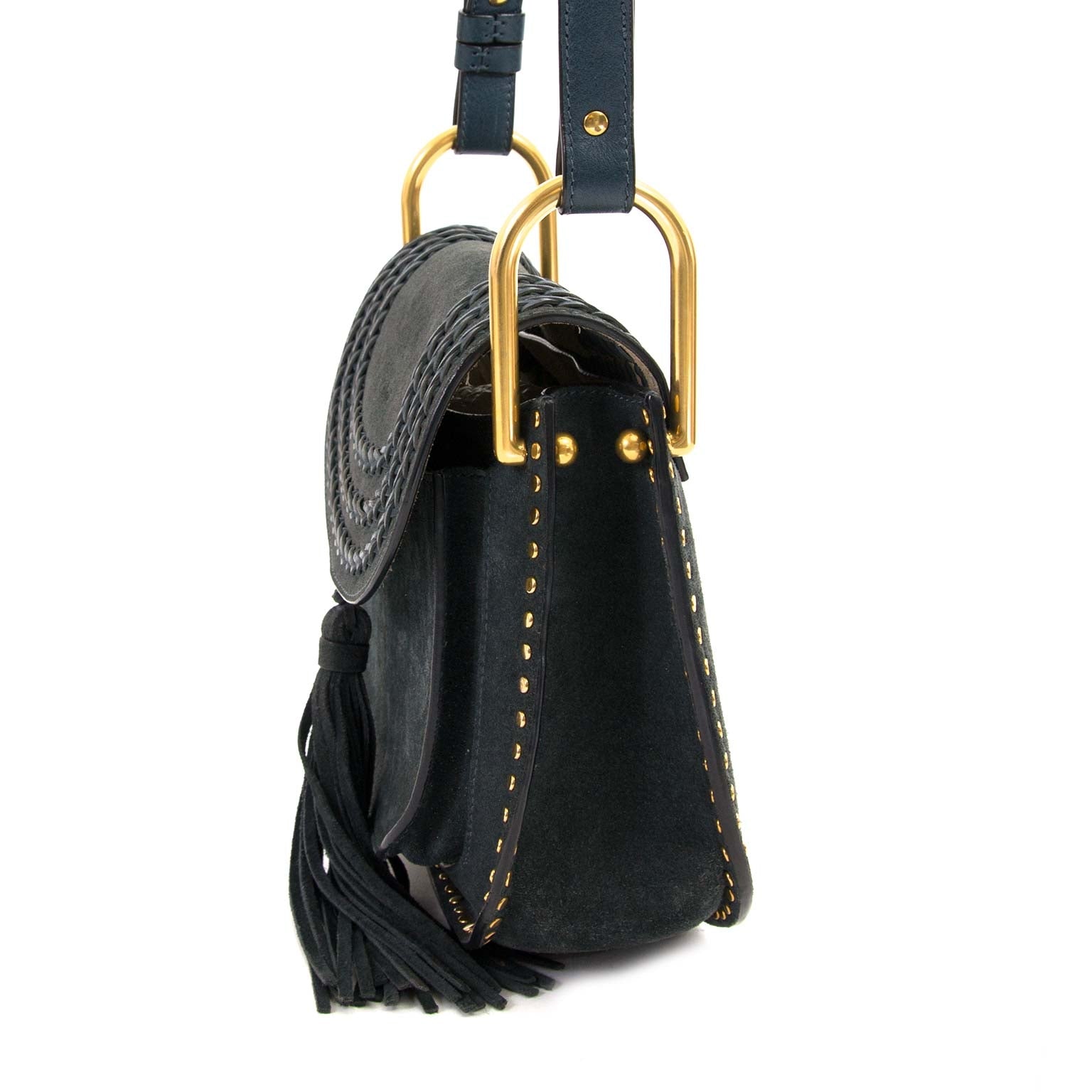 Chloé hudson small blue suede crossbody bag now for sale at labellov vintage fashion webshop belgium