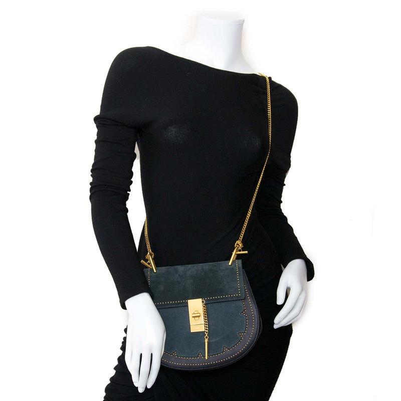 chloé drew studded suede and leather shoulder bag at labellov vintage fashion webshop belgium