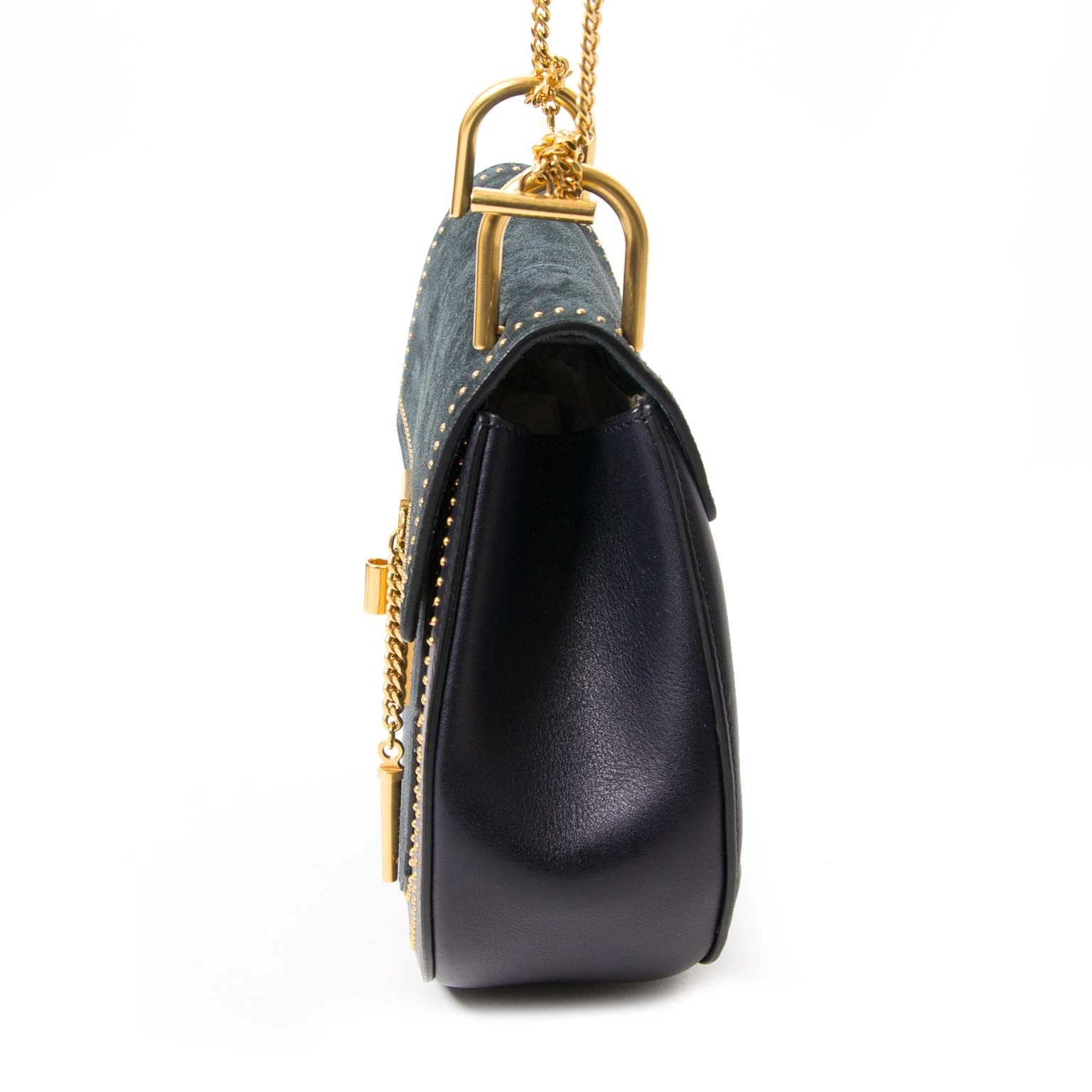 chloé drew studded suede and leather shoulder bag at labellov vintage fashion webshop belgium