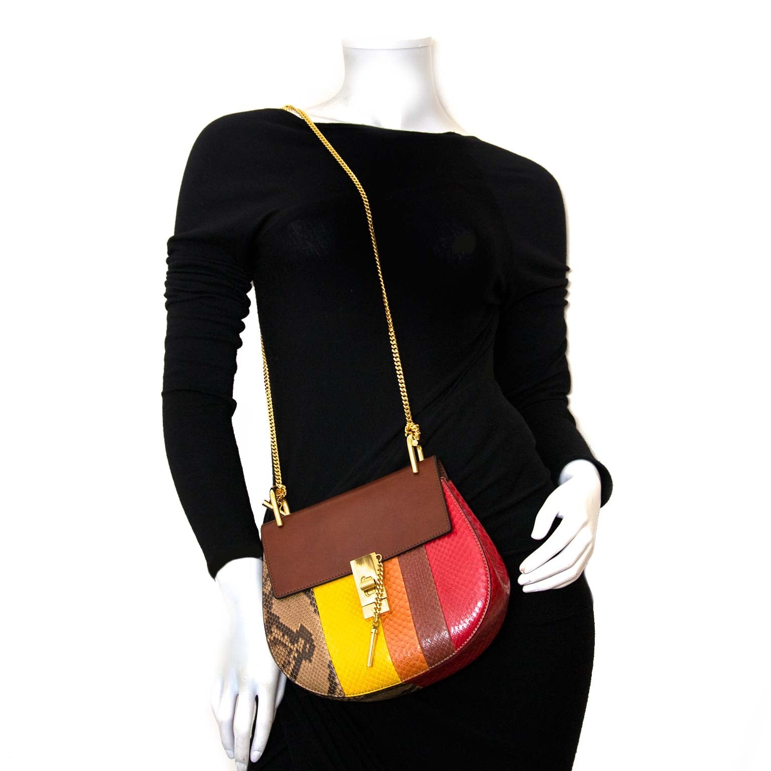 koop authentieke chloé drew multicolor python tas bij labellov vintage fashion webshop belgium