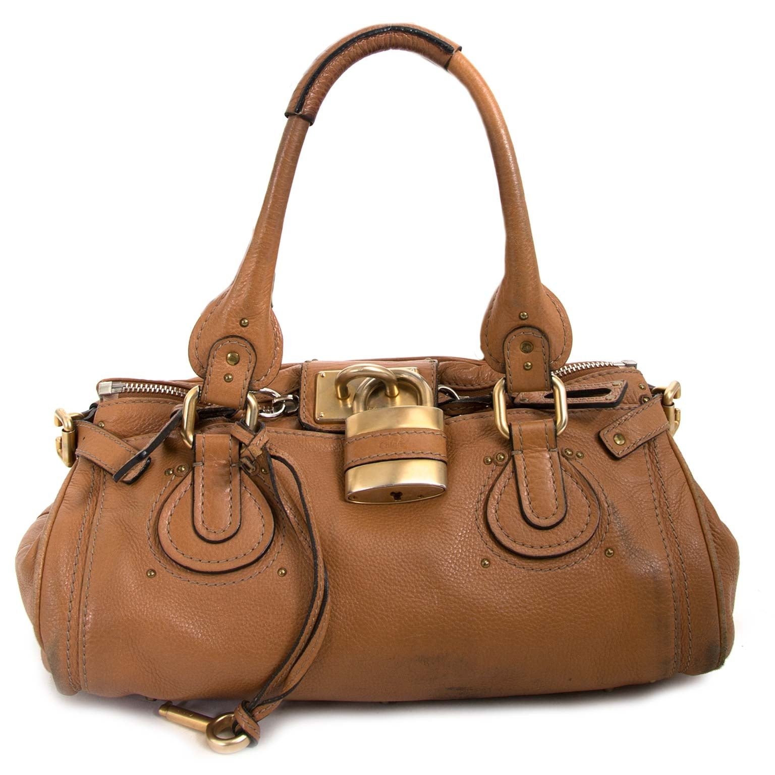 chloe brown paddington padlock bag now for sale at labellov vintage fashion webshop belgium